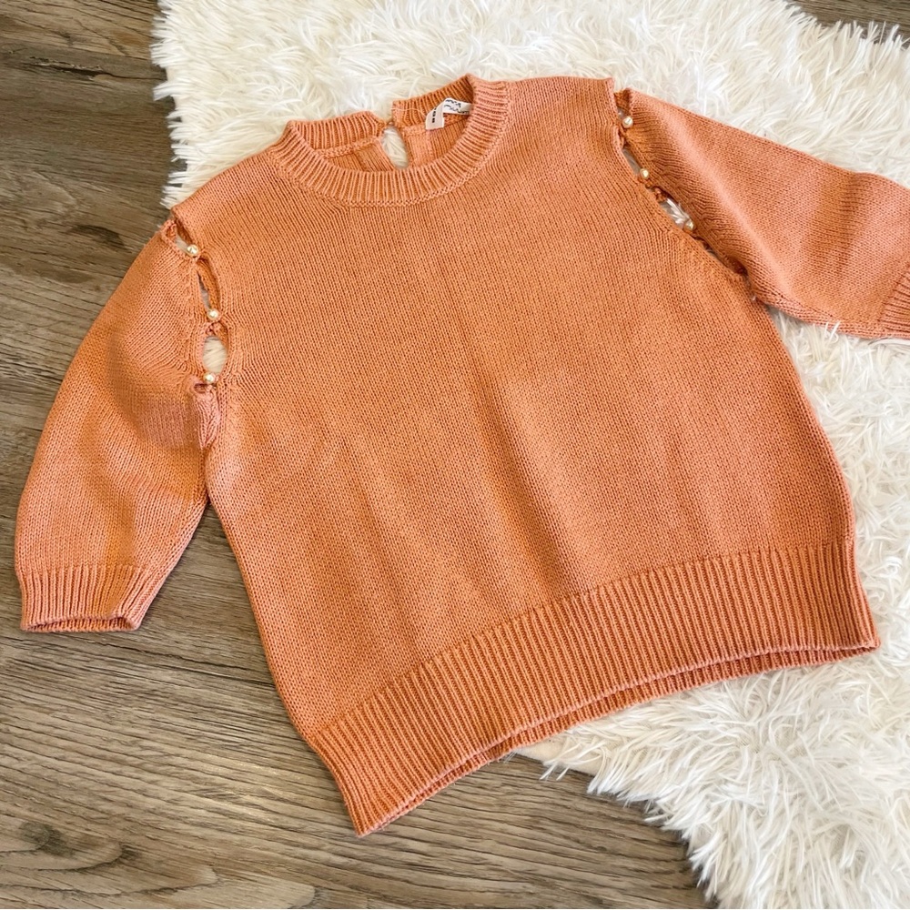 Sonia Rykiel Paris Silk-Blend Sweater Pearl Cutout French Parisian Luxury Small